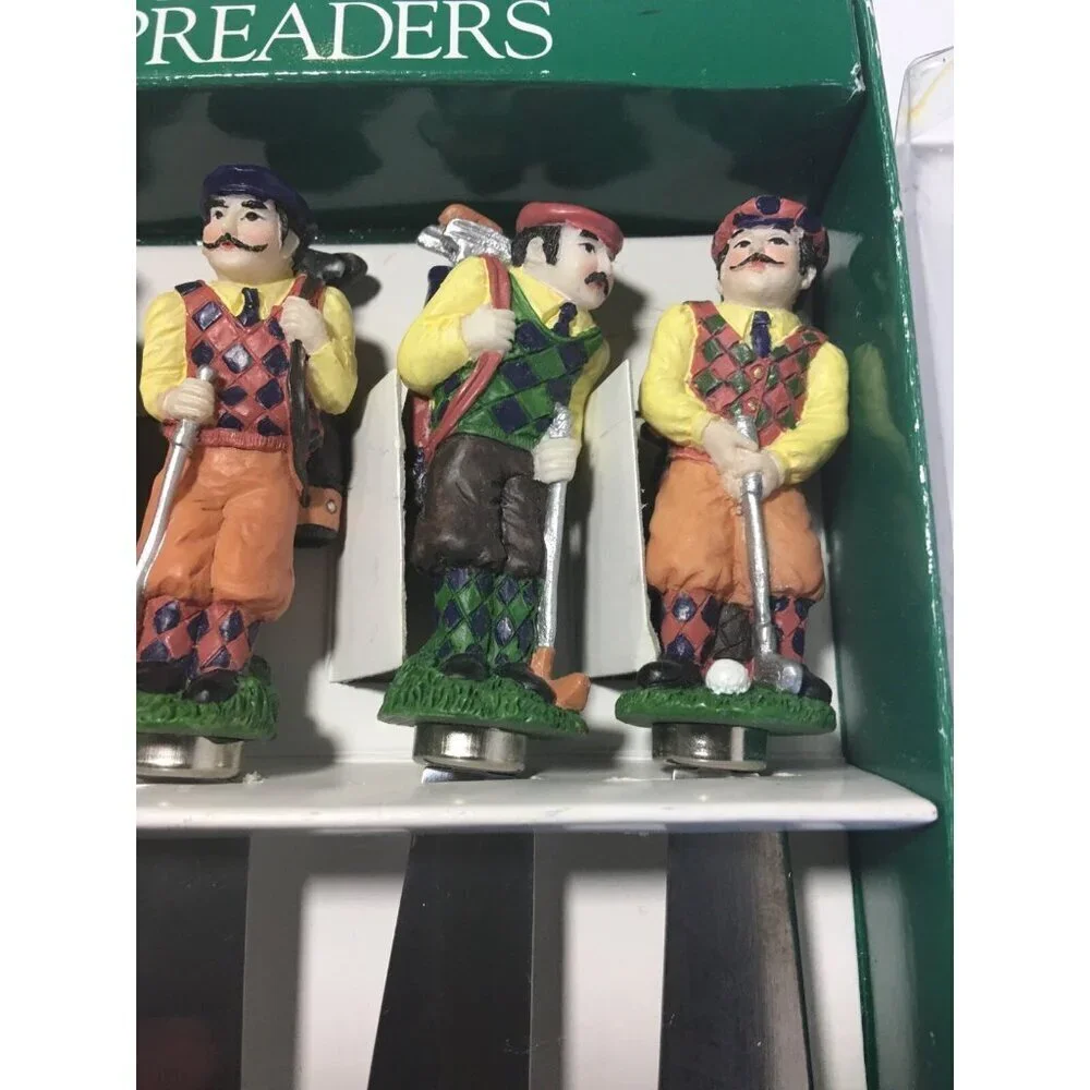 Old-Time Golfer Party Cheese Spreader Knife Set Of 4 Stainless Steel Serving Dip